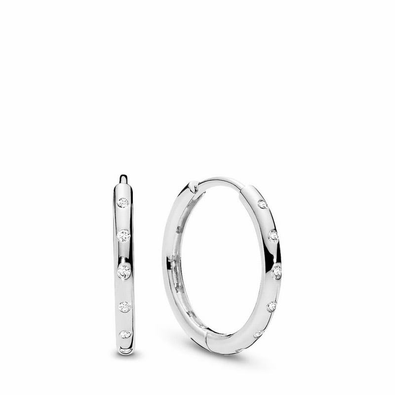 Pandora Droplets Hoop Earrings - Sterling Silver/Cubic Zirconia - Canada | RU7960IA